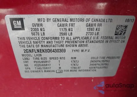 2013 Chevrolet Equinox 2Lt из США, поврежденный, VIN 2GNFLNEK8D6430369